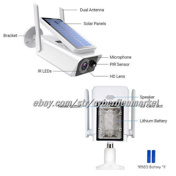 HD 1080P Wireless Solar Power WiFi Outdoor Home Security IP Camera Night Vision