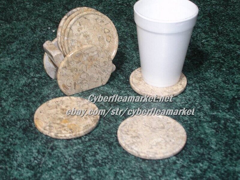 Set Of 6 Brown Marble Coaster Set With Marble Holder