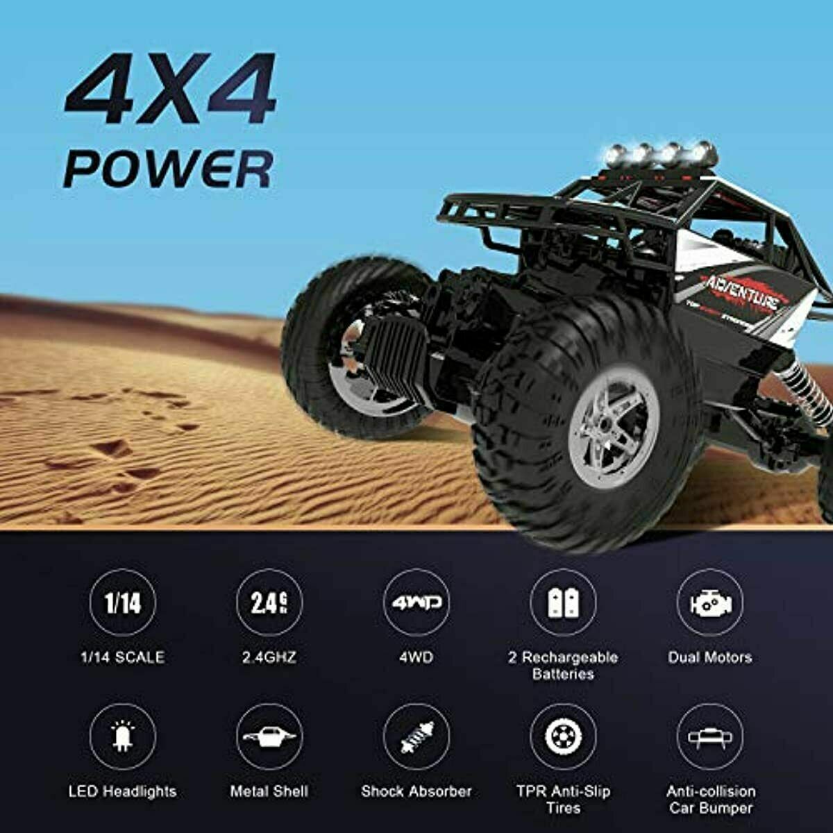 RC Monster Truck | 1:14 Off Road Remote Control Rock Crawler Car 4WD Dual Motors