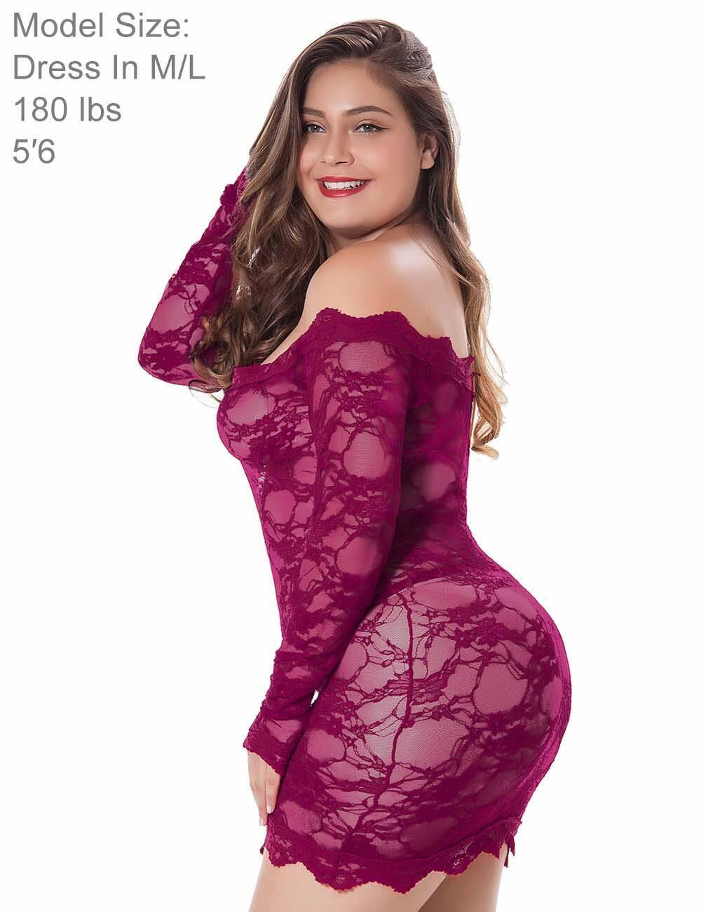 LINGERLOVE Womens Plus Size Lingerie Chemise Floral Lace Babydoll See Through