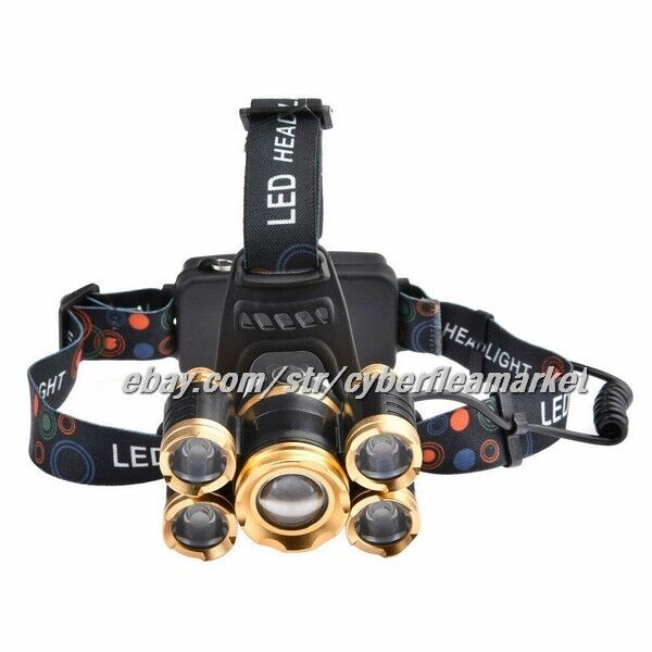 Headlamp Rechargeable 12000 Lumen Ultra Bright 5LED Headlight Camping Flashlight