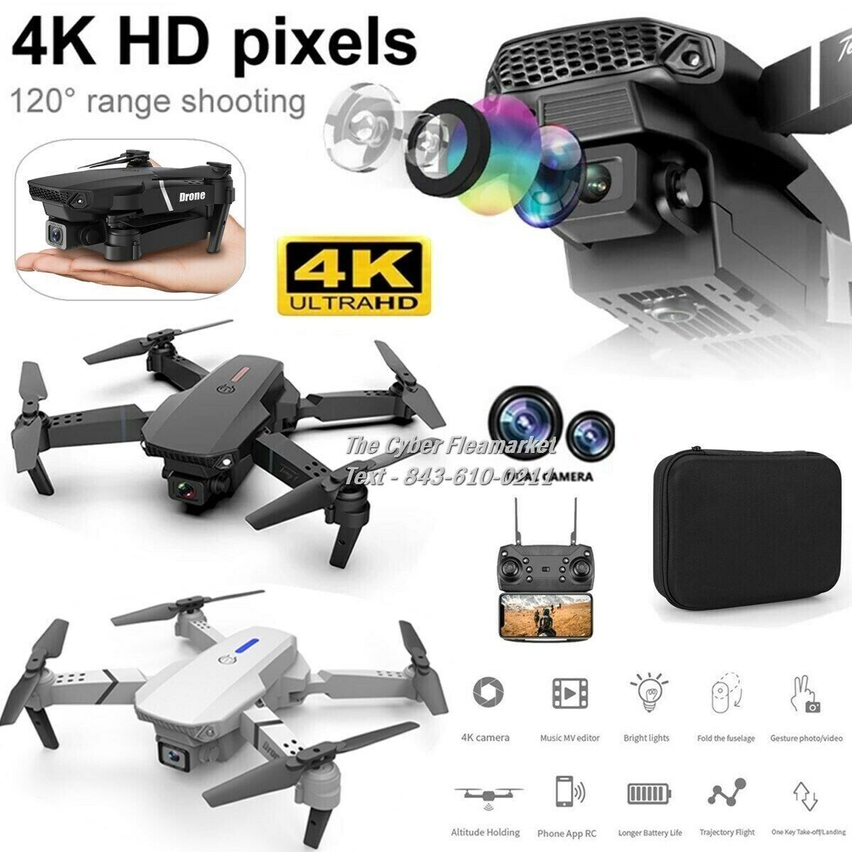 E88 Pro WIFI FPV Foldable Quadcopter HD 4K Wide Angle Dual Camera Drone GREY