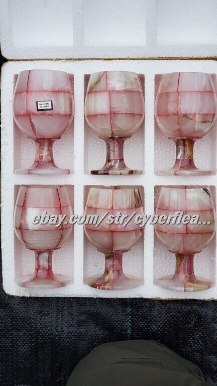 8'' Pair of 2 Marble Onyx Vases, Goblet Sets, other Marble Onyx sets