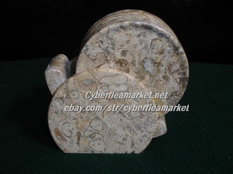 Set Of 6 Brown Marble Coaster Set With Marble Holder