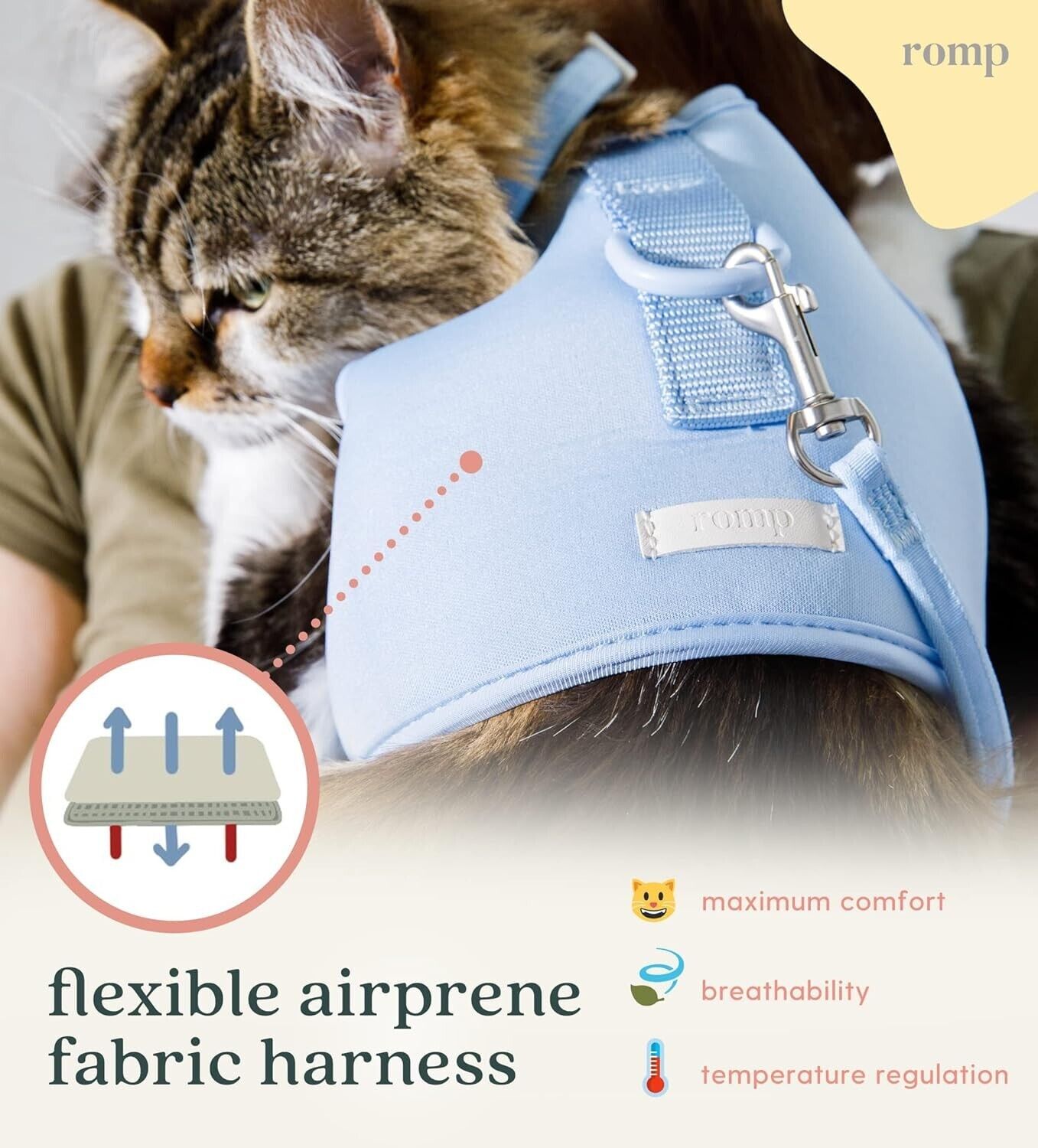 Cat Harness, Collar & Leash Set - Escape Proof Adjustable Choke Free. LARGE Blue