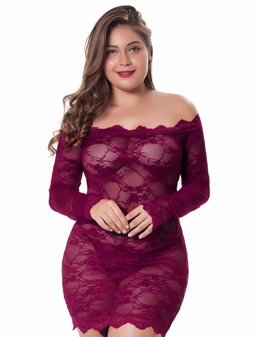 LINGERLOVE Womens Plus Size Lingerie Chemise Floral Lace Babydoll See Through