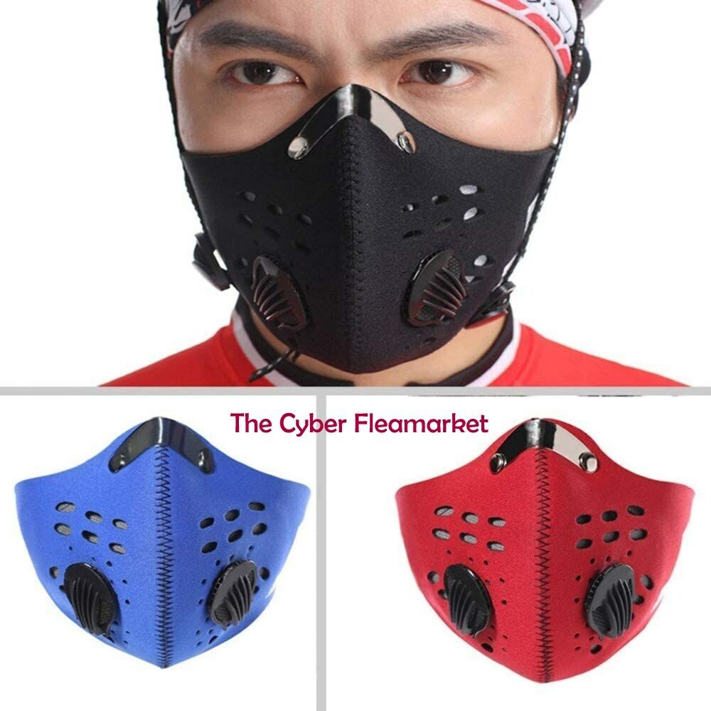 Carbon Activated Face Mask Washable Reusable Neoprene PM2.5 RED/BLUE/BLACK