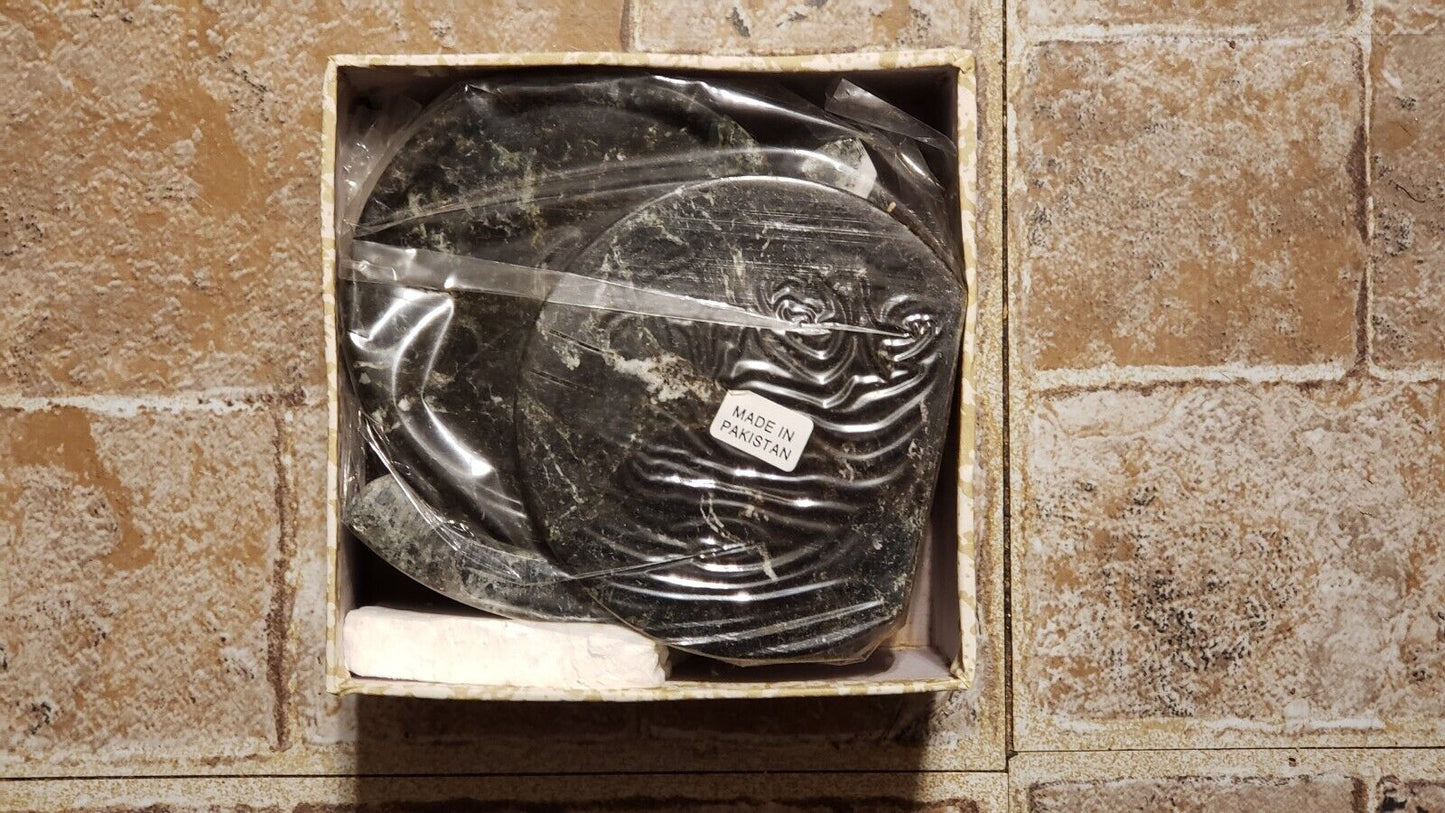 Set Of 6 Black Marble Coaster Set With Marble Holder