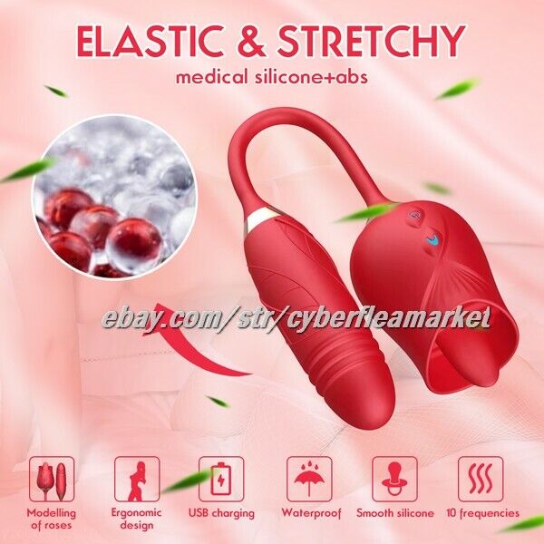 Thrusting Tongue Oral Clit Licking Rose Vibrator G Spot Dildo Sex Toys ANY GENDE