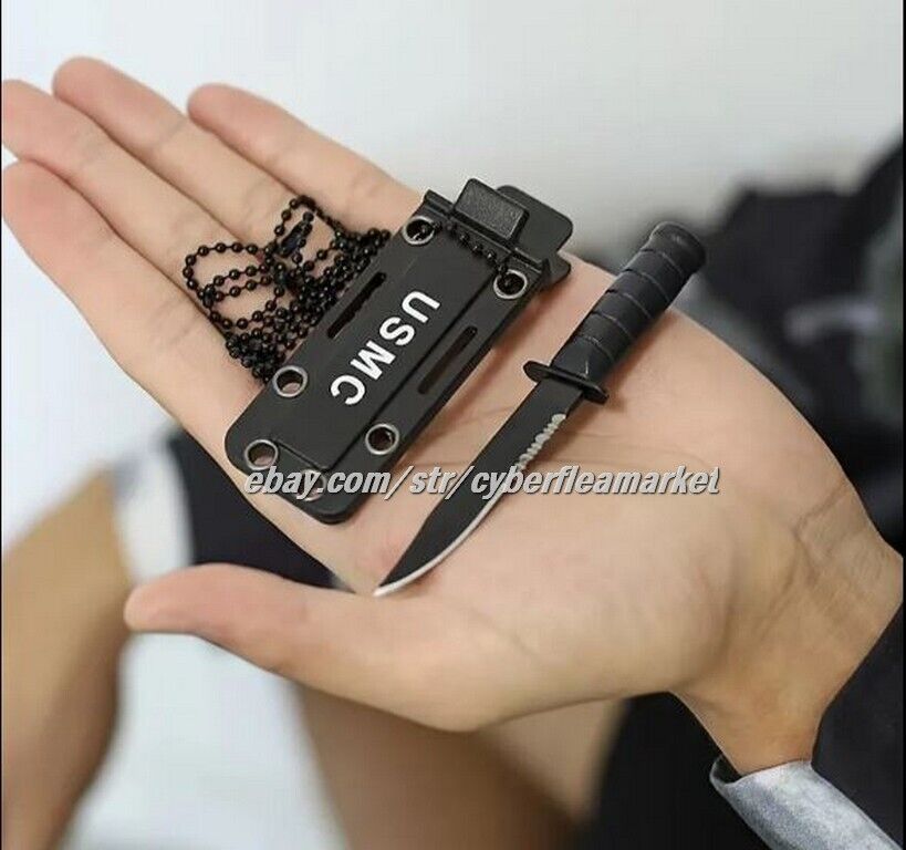 4" TACTICAL USMC COMBAT NECK KNIFE Survival Hunting MILITARY KABAR Fixed Blade