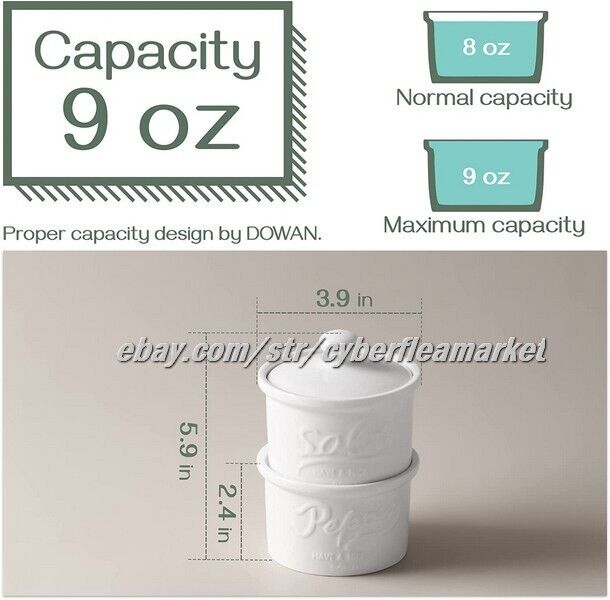 DOWAN Salt and Pepper Cellar with Lid 8 OZ Salt Pepper Box Ceramic Vintage Ma...