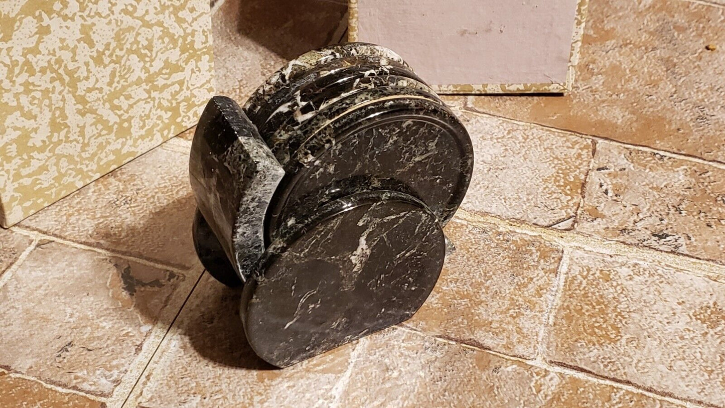 Set Of 6 Black Marble Coaster Set With Marble Holder