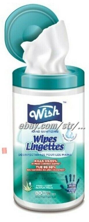 Wish Hand Sanitizing Wipes 80ct Pack of 3 (240ct Total) or CASE of 12 (960ct)