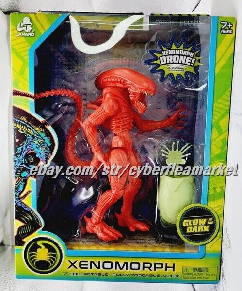 Aliens Xenomorph 7" Inch Drone Xeno Figure Glow In The Dark Poseable Lanard 2022