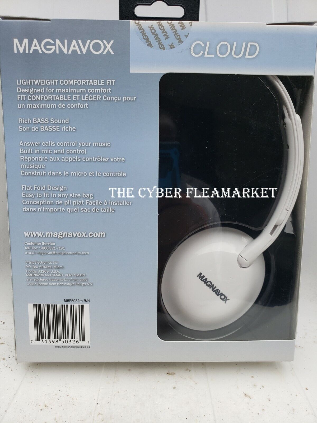 Magnavox Cloud Light Design Rich Bass White Foldable Headphones NEW