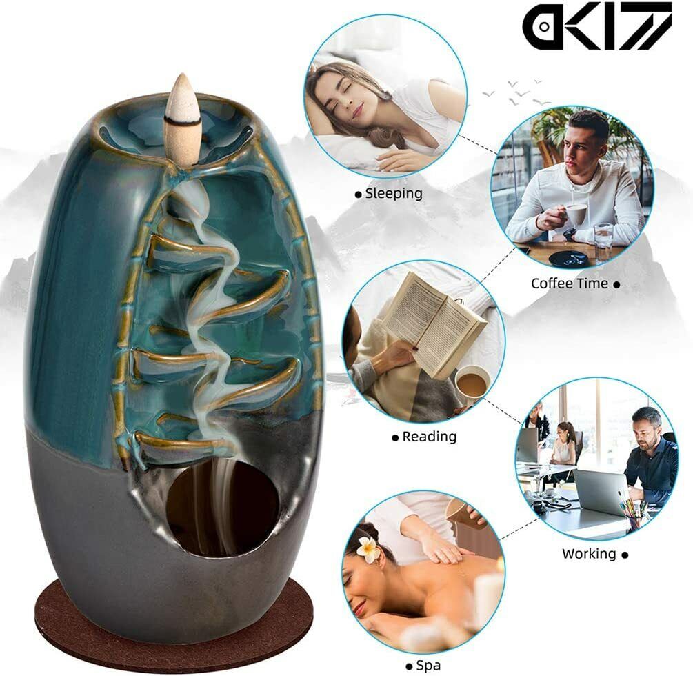 Handcraft Incense Waterfall Burner Backflow Smoke Censer Holder with Free Cones