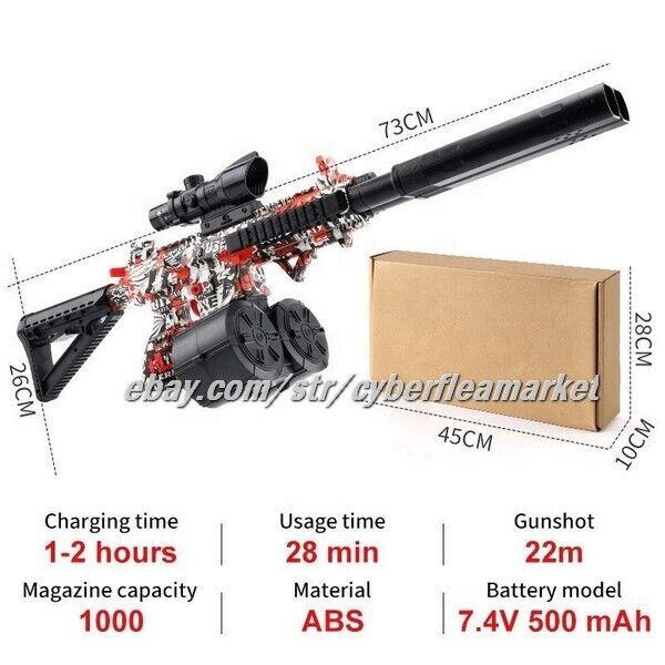 Splatter Ball Gun Double Barrel Gel Blasters 7.5 500mah battery and double drum