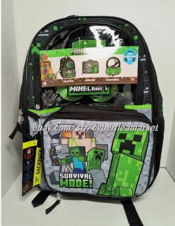 Minecraft TNT Boys 17" Light Up & Minecraft Survival mode w headphone backpacks