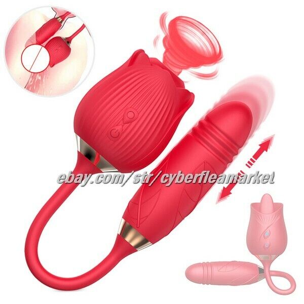 Thrusting Tongue Oral Clit Licking Rose Vibrator G Spot Dildo Sex Toys ANY GENDE