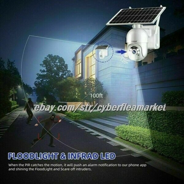 WiFi 1080P Solar PTZ IP Camera Home Outdoor Security CCTV Motion Detection