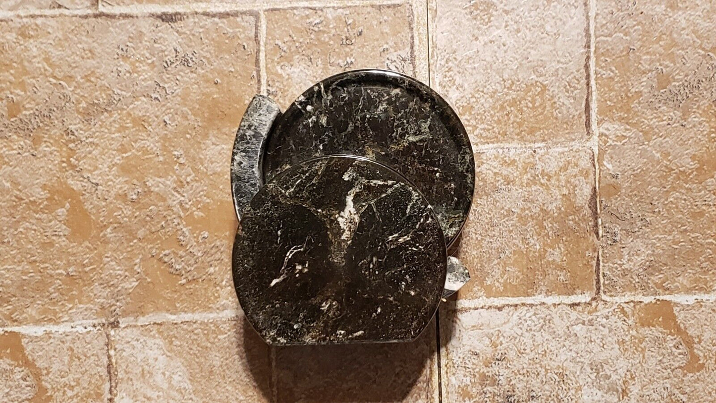 Set Of 6 Black Marble Coaster Set With Marble Holder