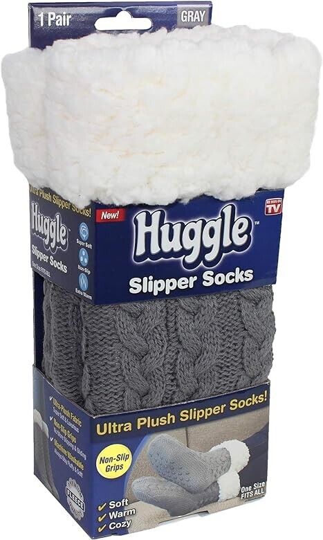 NEW Huggle Slipper Socks Ultra Plush Fleece 1 Pair Gray 1 Size Fits All