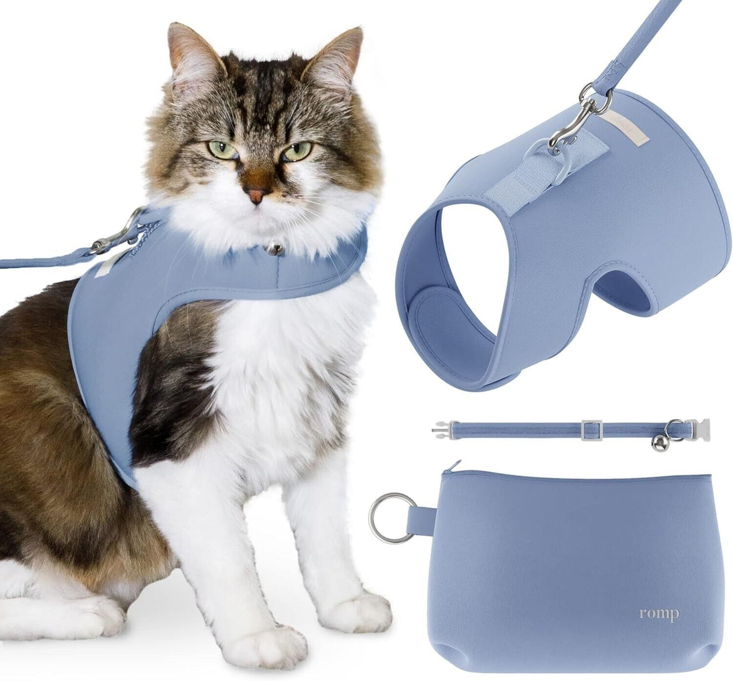 Cat Harness, Collar & Leash Set - Escape Proof Adjustable Choke Free. LARGE Blue