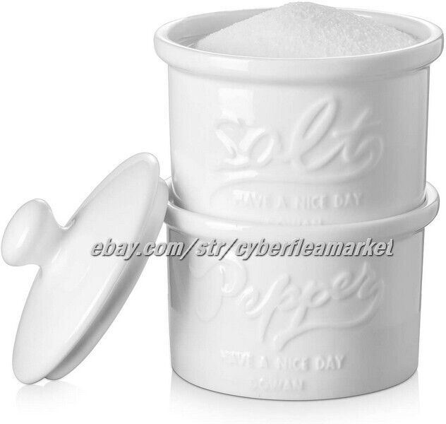 DOWAN Salt and Pepper Cellar with Lid 8 OZ Salt Pepper Box Ceramic Vintage Ma...