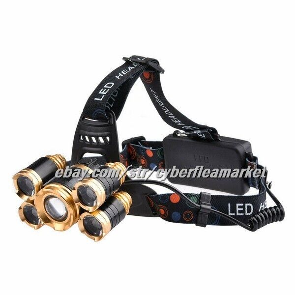 Headlamp Rechargeable 12000 Lumen Ultra Bright 5LED Headlight Camping Flashlight