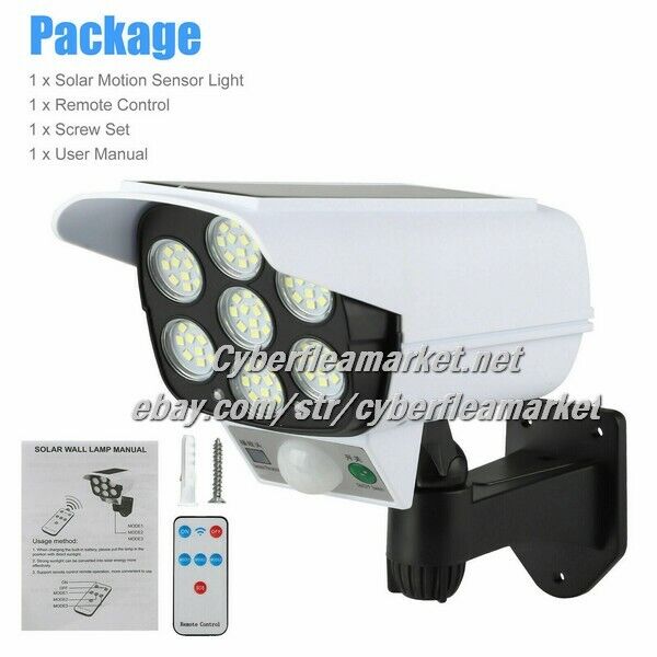 77-LED Solar Motion Sensor Outdoor Garden Security Fake Camera Lamp
