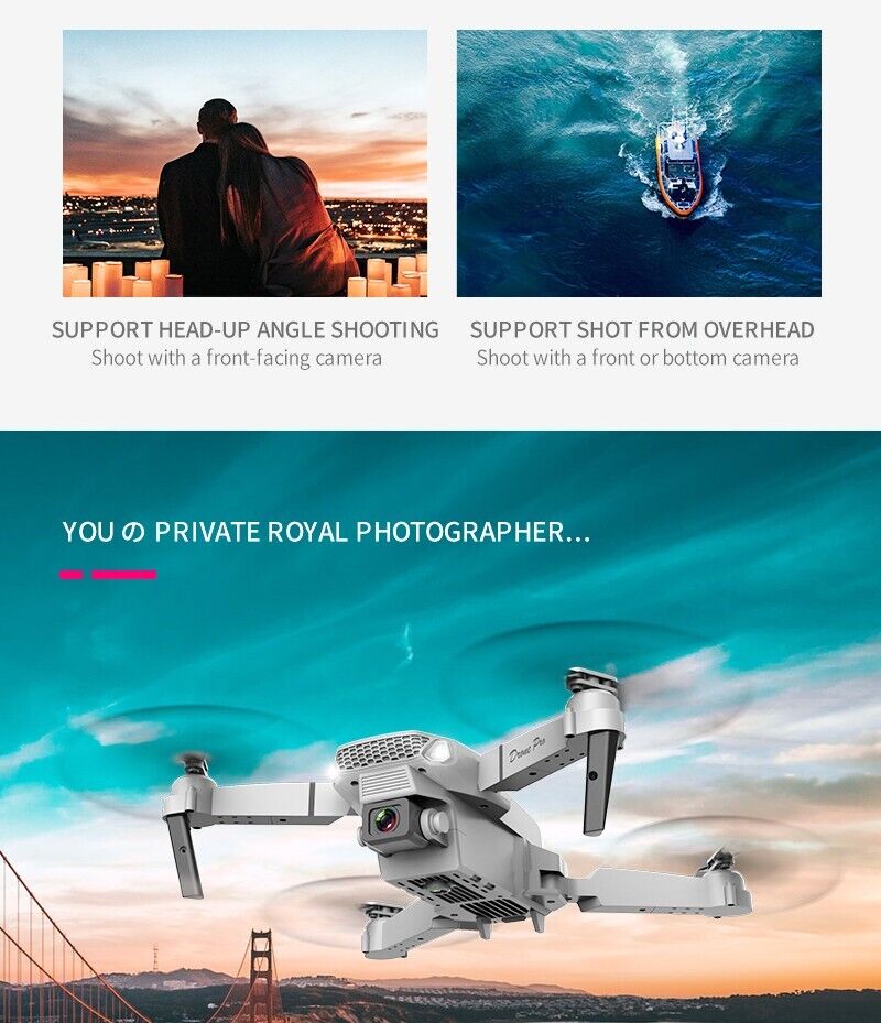 E88 Pro WIFI FPV Foldable Quadcopter HD 4K Wide Angle Dual Camera Drone GREY