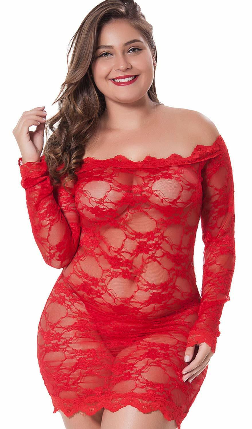 LINGERLOVE Womens Plus Size Lingerie Chemise Floral Lace Babydoll See Through