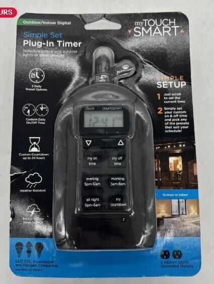 My Smart Touch Simple Set Outdoor/Indoor Plug-In Digital Timer BRAND NEW AS IS