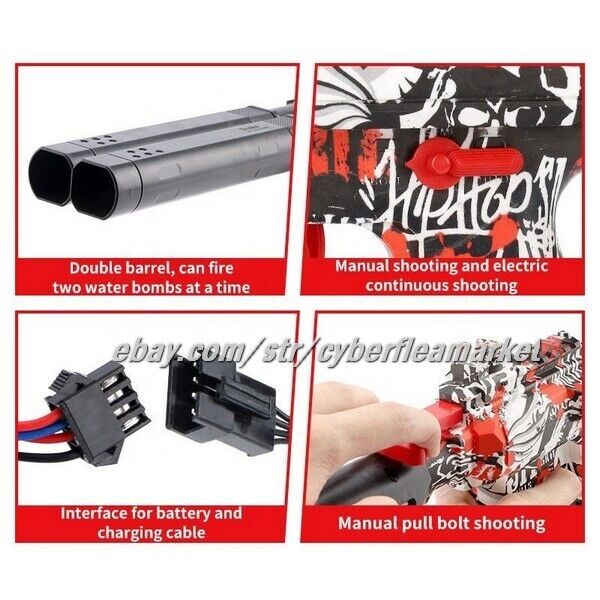 Splatter Ball Gun Double Barrel Gel Blasters 7.5 500mah battery and double drum