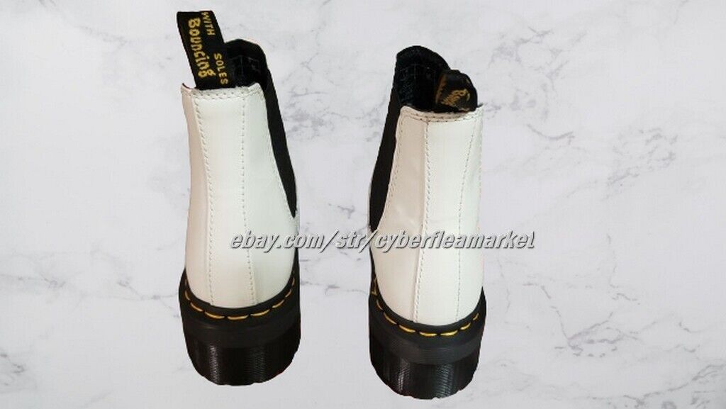 Doc Martens 2976 White Yellow Stitch Smooth Leather Chelsea Boots Women's US 6