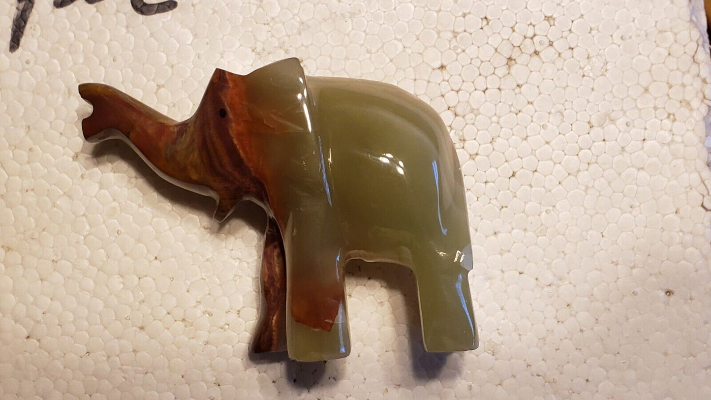 Vintage Marble Onyx Stone Hand Carved Elephant Figurine Statue 4 inches Tall