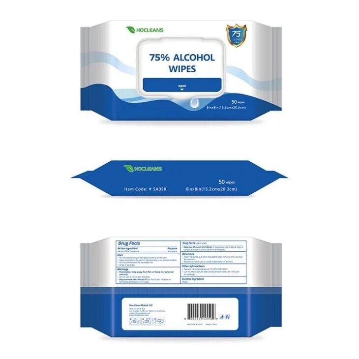 Hocleans 75% Alchohol Wet Sanitizer Wipes 24 Paks of 50 Wipes - 1200 Wipes