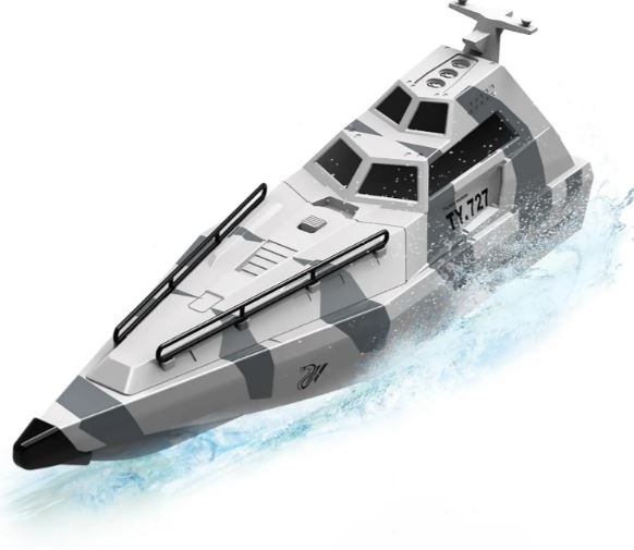 RC Police Pursuit Ship with operating Water Cannon / RC Camo Attack Boat