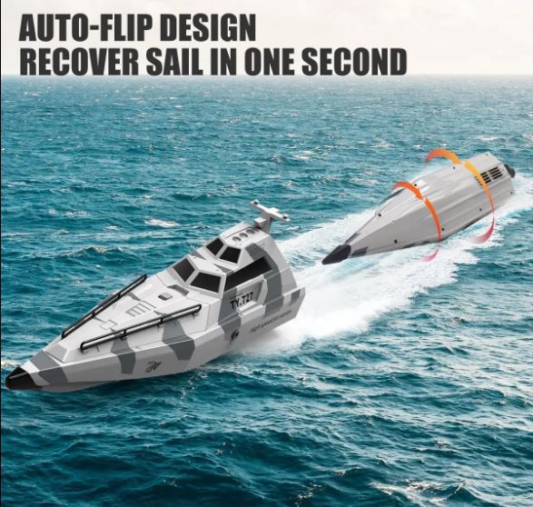 RC Police Pursuit Ship with operating Water Cannon / RC Camo Attack Boat