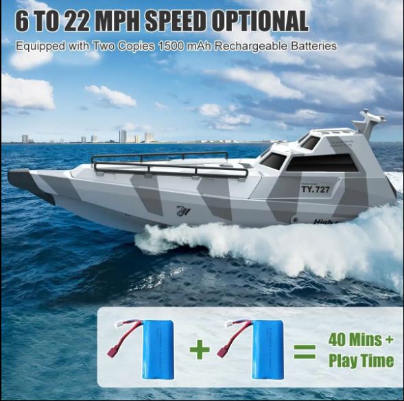 RC Police Pursuit Ship with operating Water Cannon / RC Camo Attack Boat