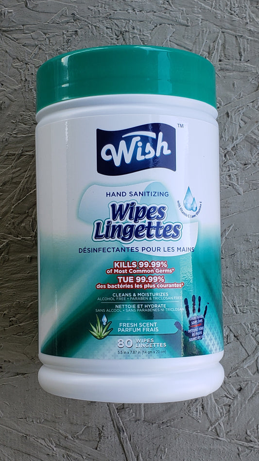 Wish Hand Sanitizing Wipes 80ct Pack of 3 (240ct Total) or CASE of 12 (960ct)