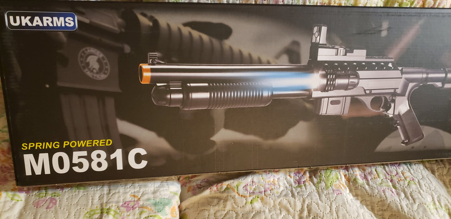 300 FPS PUMP ACTION SPRING AIRSOFT SHOTGUN GUN w/ SCOPE FLASHLIGHT UKARMS M0581C