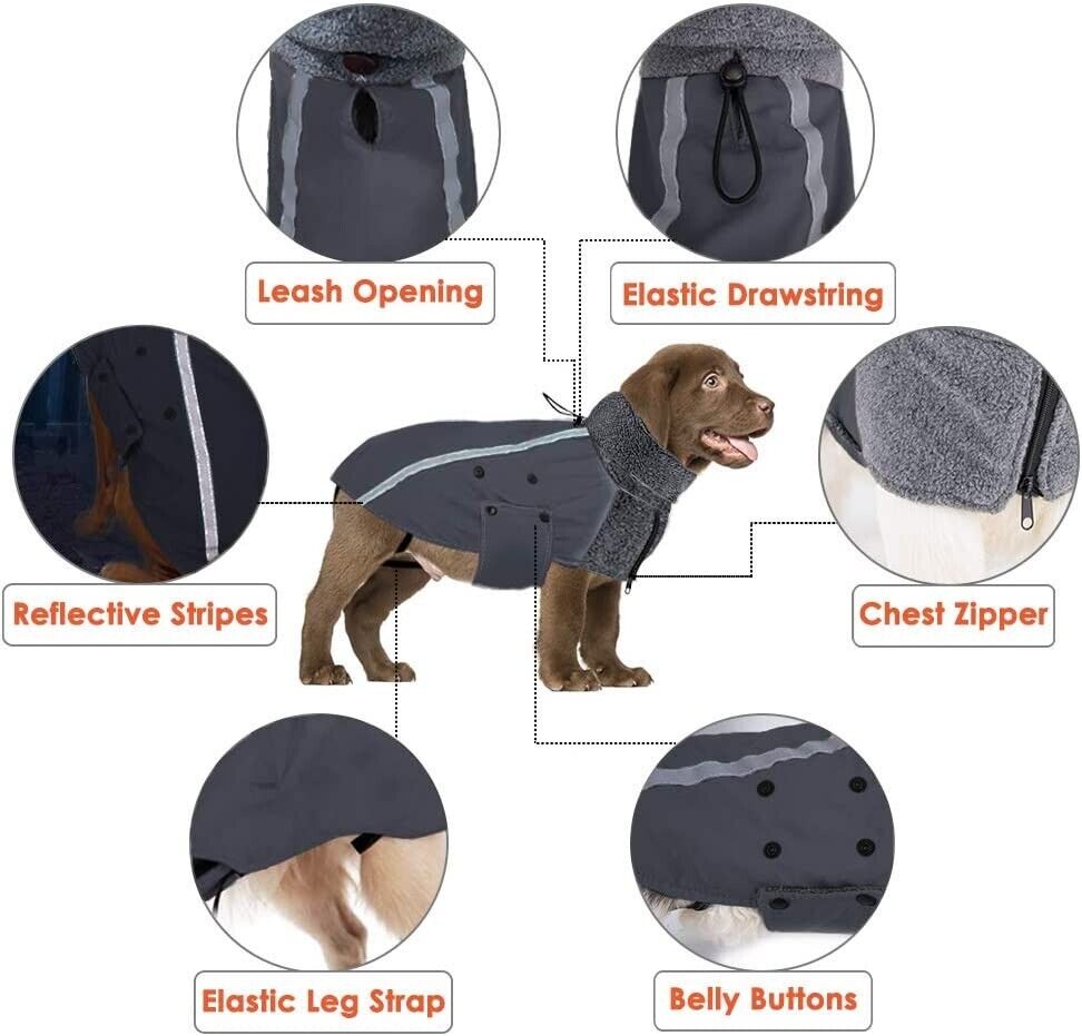 SlowTon Winter Dog Coat, Warm Polar Fleece Lining Doggie Outdoor Jacket with Tur