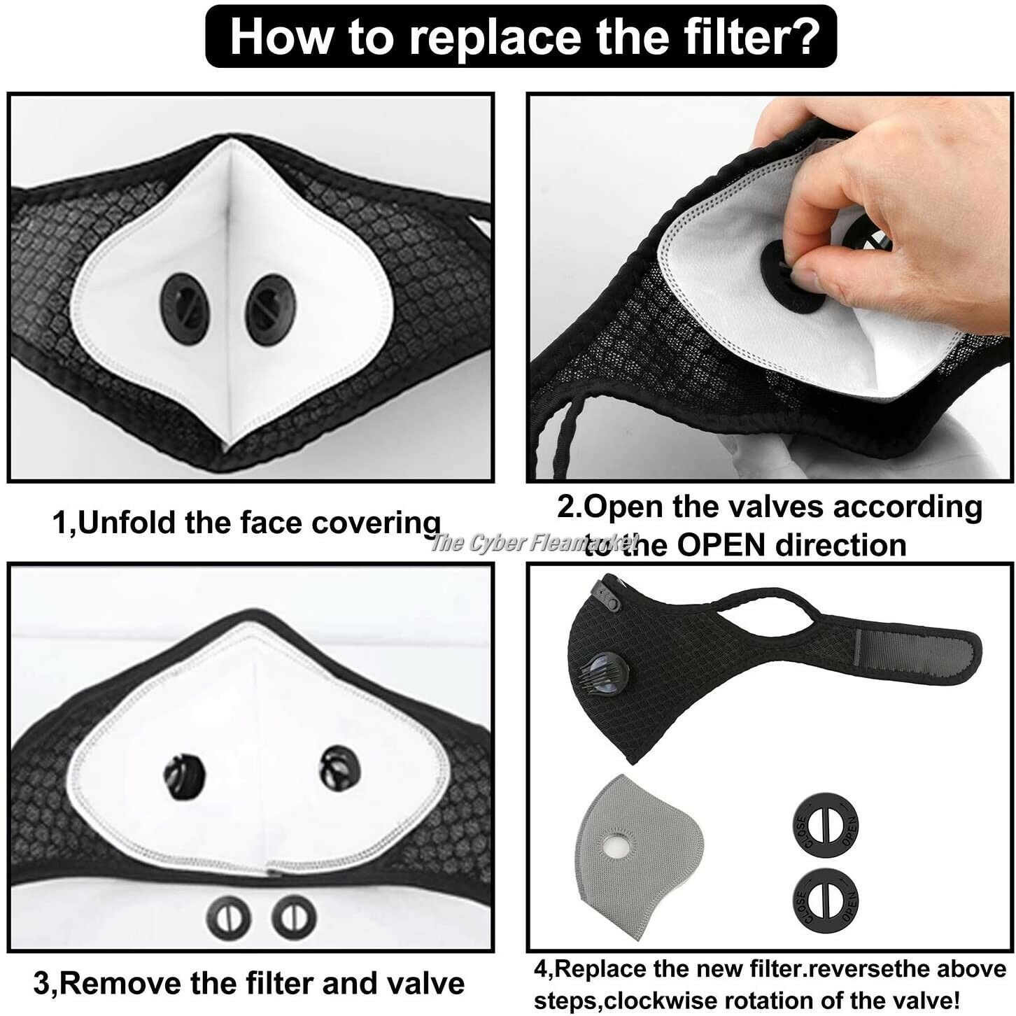 Reusable Cycling Sports Mesh Face Mask Air Valves/Active Carbon Filter twin pak