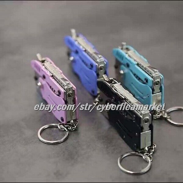 Rubber Band Gun & Mini Metal Folding 6 Shot & Shotgun Keychain