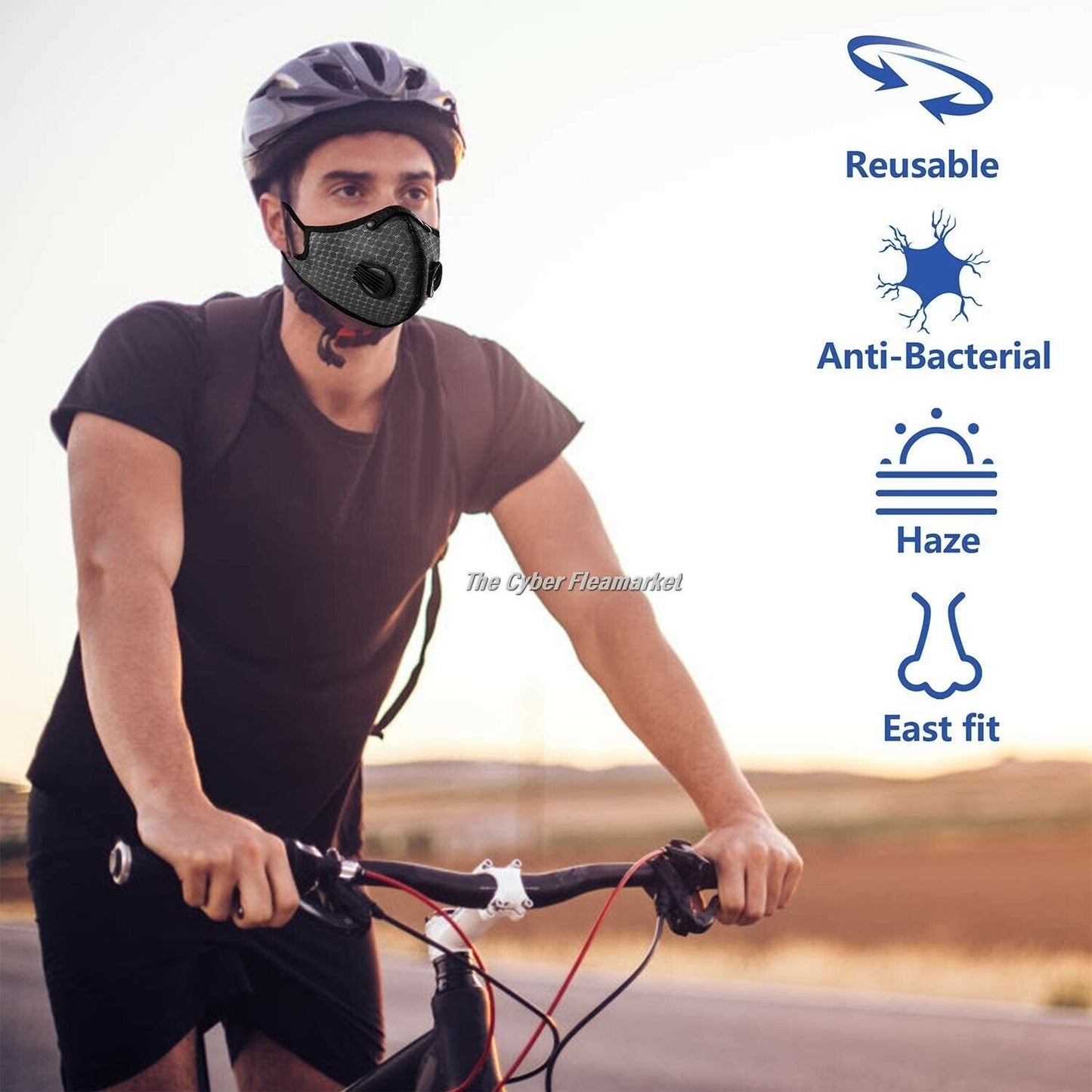 Reusable Cycling Sports Mesh Face Mask Air Valves/Active Carbon Filter twin pak