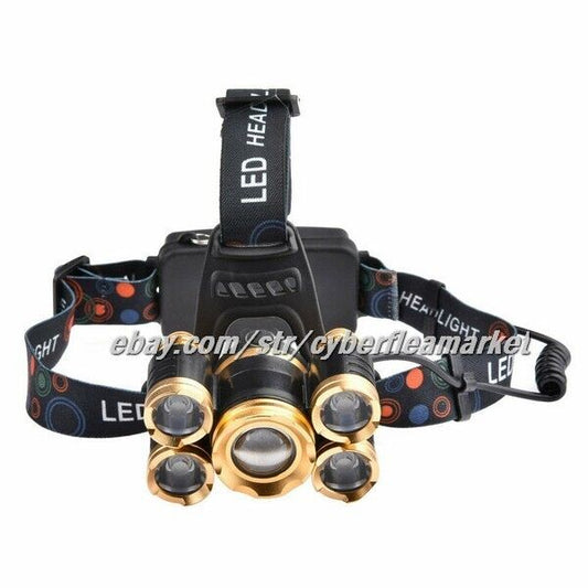 Headlamp Rechargeable 12000 Lumen Ultra Bright 5LED Headlight Camping Flashlight