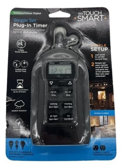 My Smart Touch Simple Set Outdoor/Indoor Plug-In Digital Timer BRAND NEW AS IS