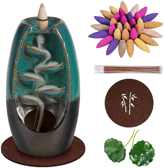 Handcraft Incense Waterfall Burner Backflow Smoke Censer Holder with Free Cones