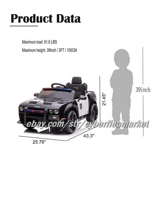 Licensed Dodge Challenger SRT Hellcat Police car 12v kid ride on with Remote New